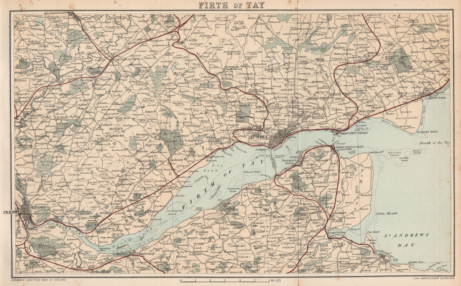 FIRTH OF TAY. Antique map. Perth. Dundee. St Andrews. Scotland. BARTHOLOMEW 1885